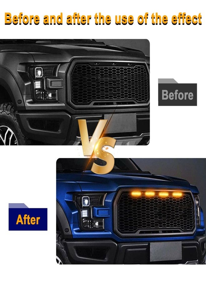 Dickno 4PCS Car Grille Lights, Bright Amber LED Grill Lights with Wiring Harness, Waterproof Front Grill Trim Lamps, Vehicle Exterior Grille Lamps Compatible with F150 F250 F350 (Black+Yellow) - Image 4
